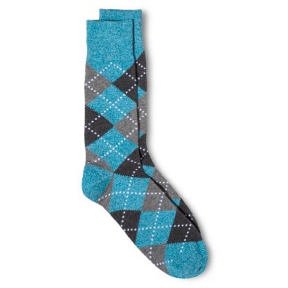 Merona Size 6-12 Crew Socks Mens Dress Argyle Blue Gray Diamond Pattern NEW - Picture 2 of 2